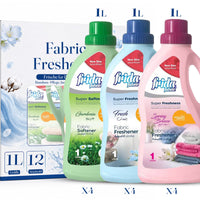 Frida Fabric Textilerfrischer 12 x 1L – langanhaltender Wäscheduft für Kleidung, Handtücher & Bettwäsche | 4 Duftpakete