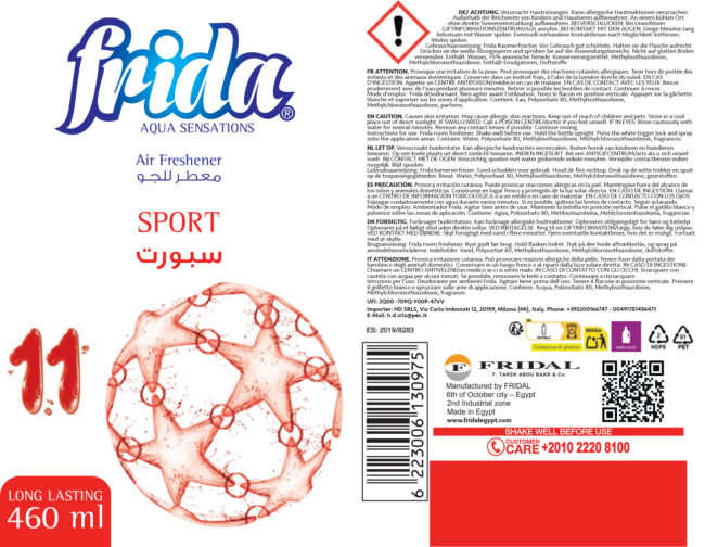 Frida Aqua Sensations SPORT Lufterfrischer (460 ml) Natürliche Langzeitwirkung